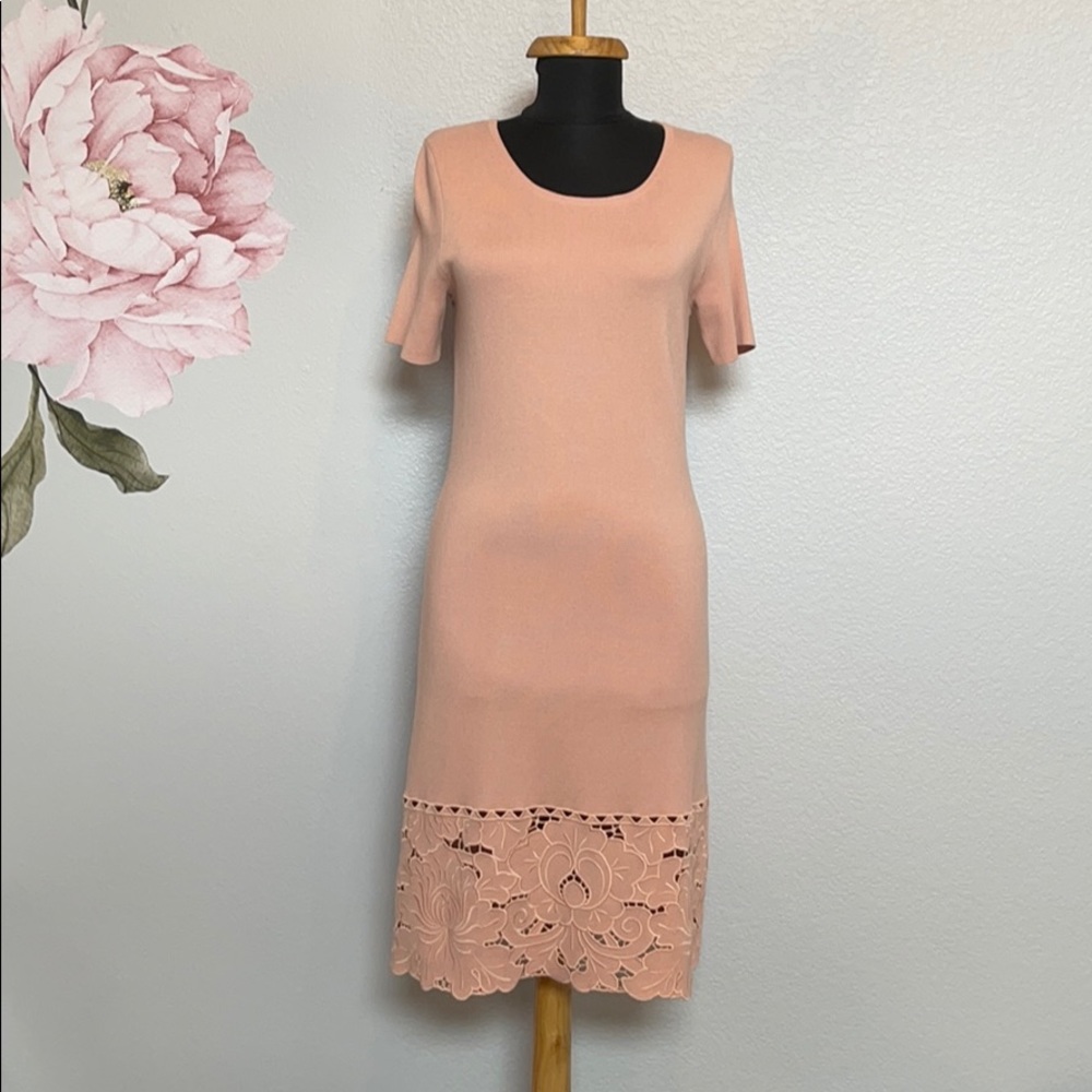 Ann Taylor Short Sleeve Peach Sheath Dress sz S